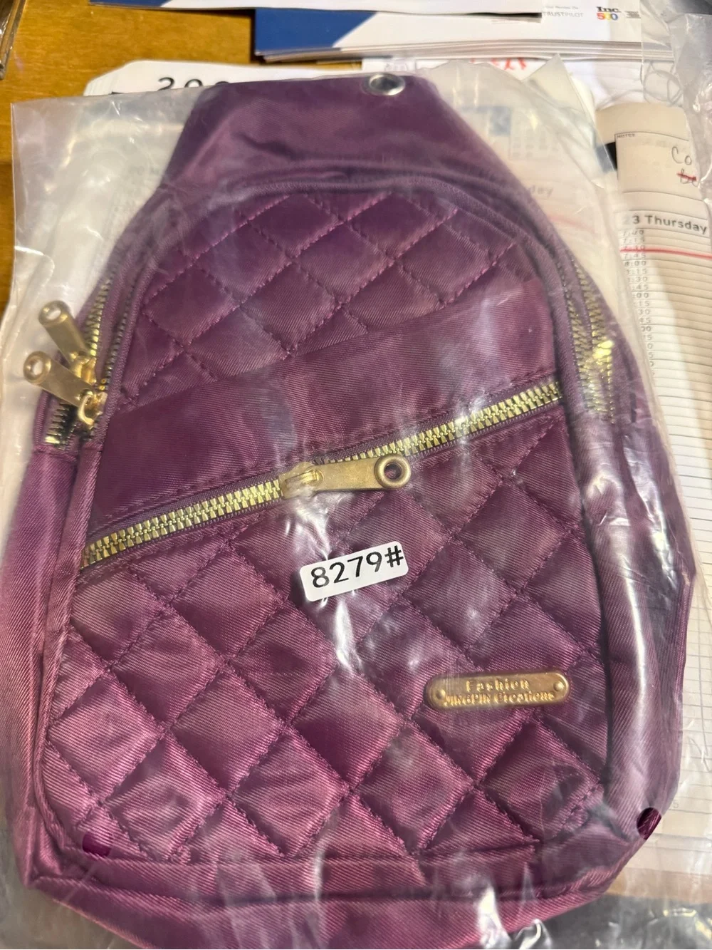 Purple Quilted Crossbody Sling Bag - Unbranded